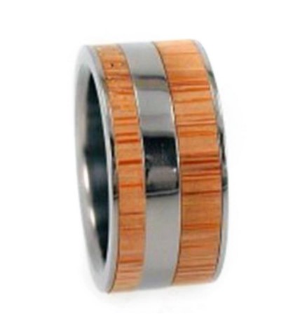 Interchangeable Bamboo Inlay 9mm Comfort Fit Titanium Band.