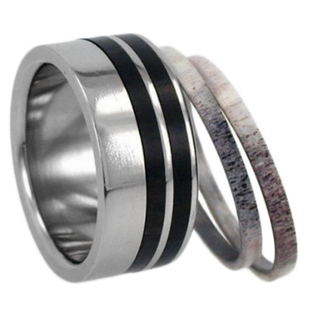 Three Wood Inlay 6mm Comfort-Fit Interchangeable Titanium Ring.