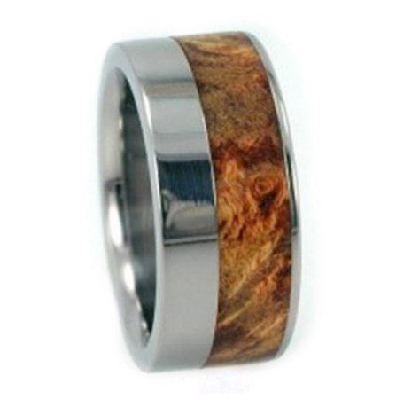 Buckeye Burl Wood Inlay 10mm Comfort Fit Interchangeable Titanium Wedding Band.