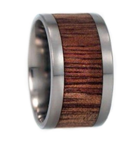 Koa Wood Inlay 12mm Comfort Fit Interchangeable Titanium Ring.