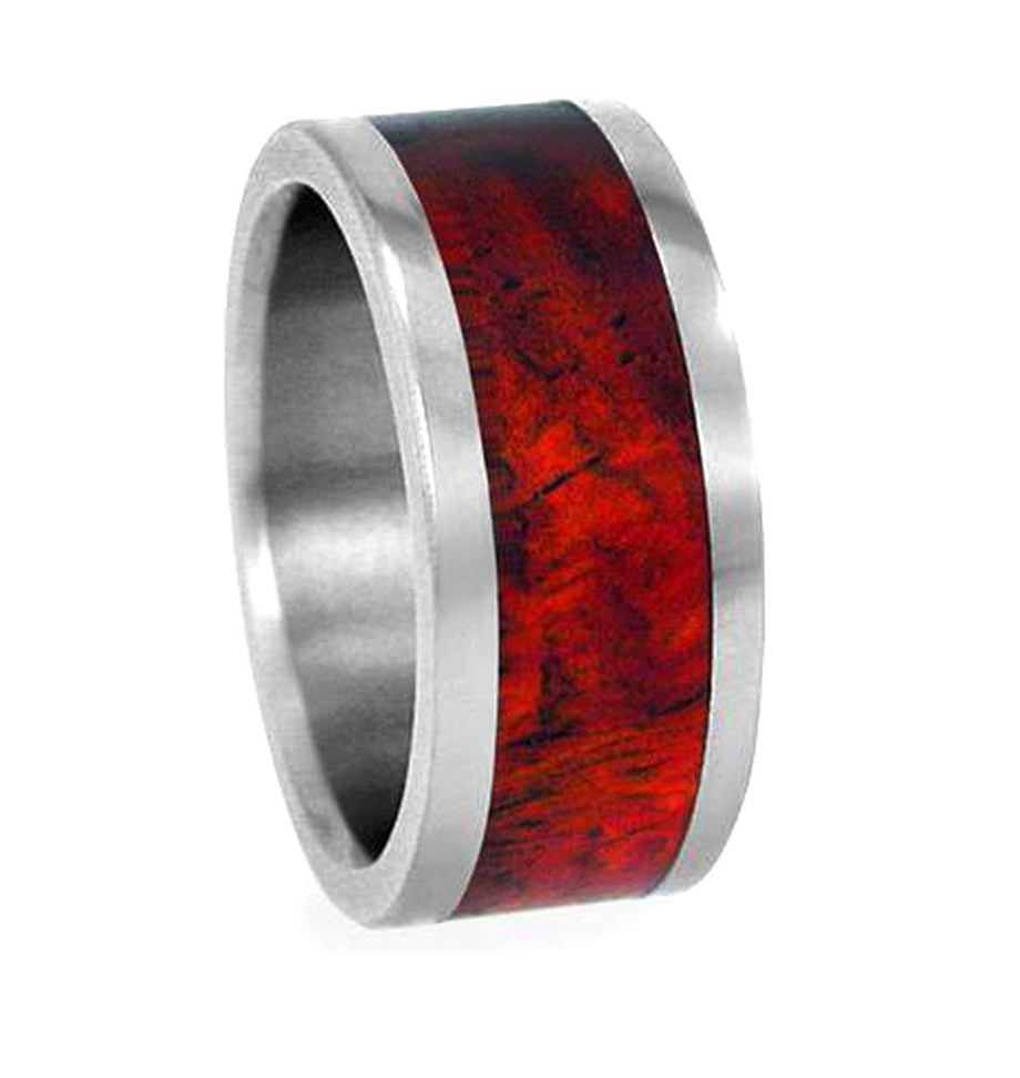 InAmboyna Wood 8mm Comfort Fit Interchangeable Titanium Wedding Band.