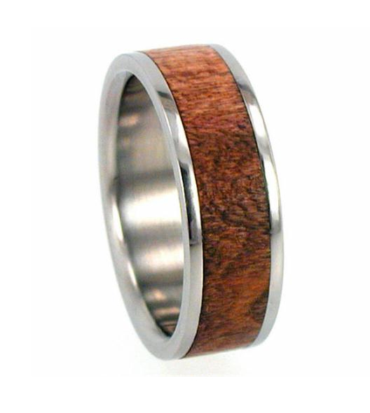 Cherry Wood Inlay 8mm Comfort-Fit Interchangeable Titanium Wedding Band.