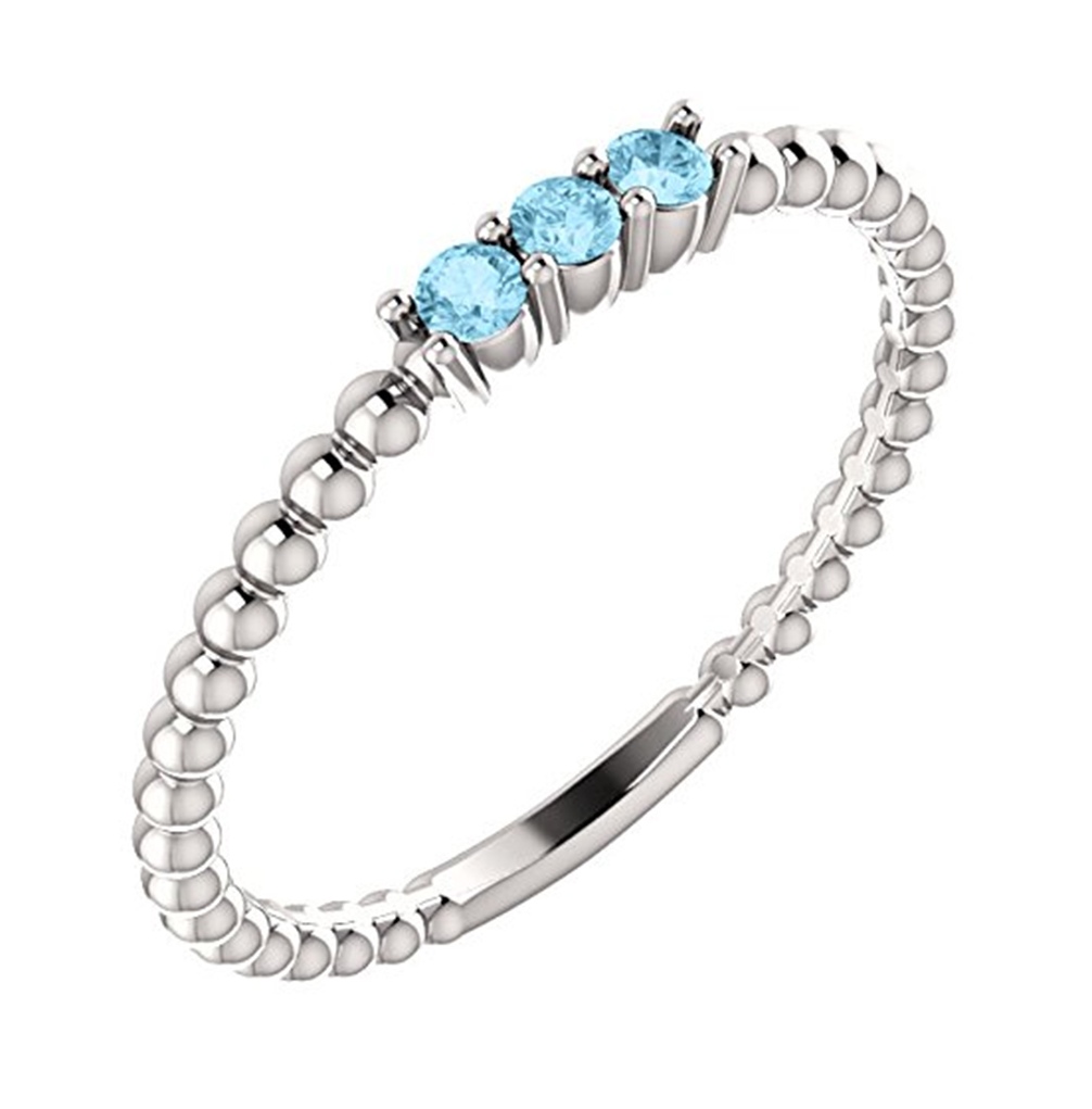 Aquamarine Beaded Ring, Rhodium-Plated 14k White Gold.