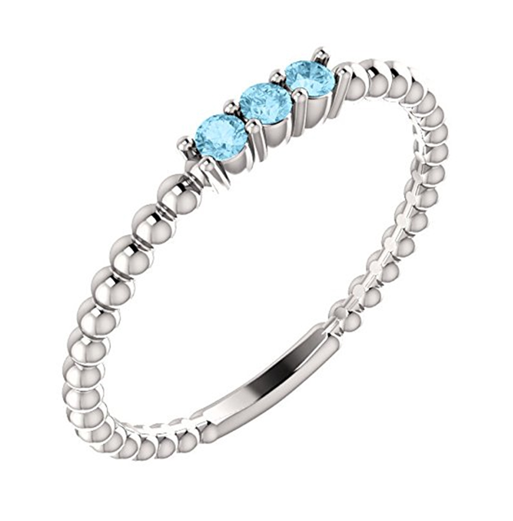 Platinum Aquamarine Beaded Ring.