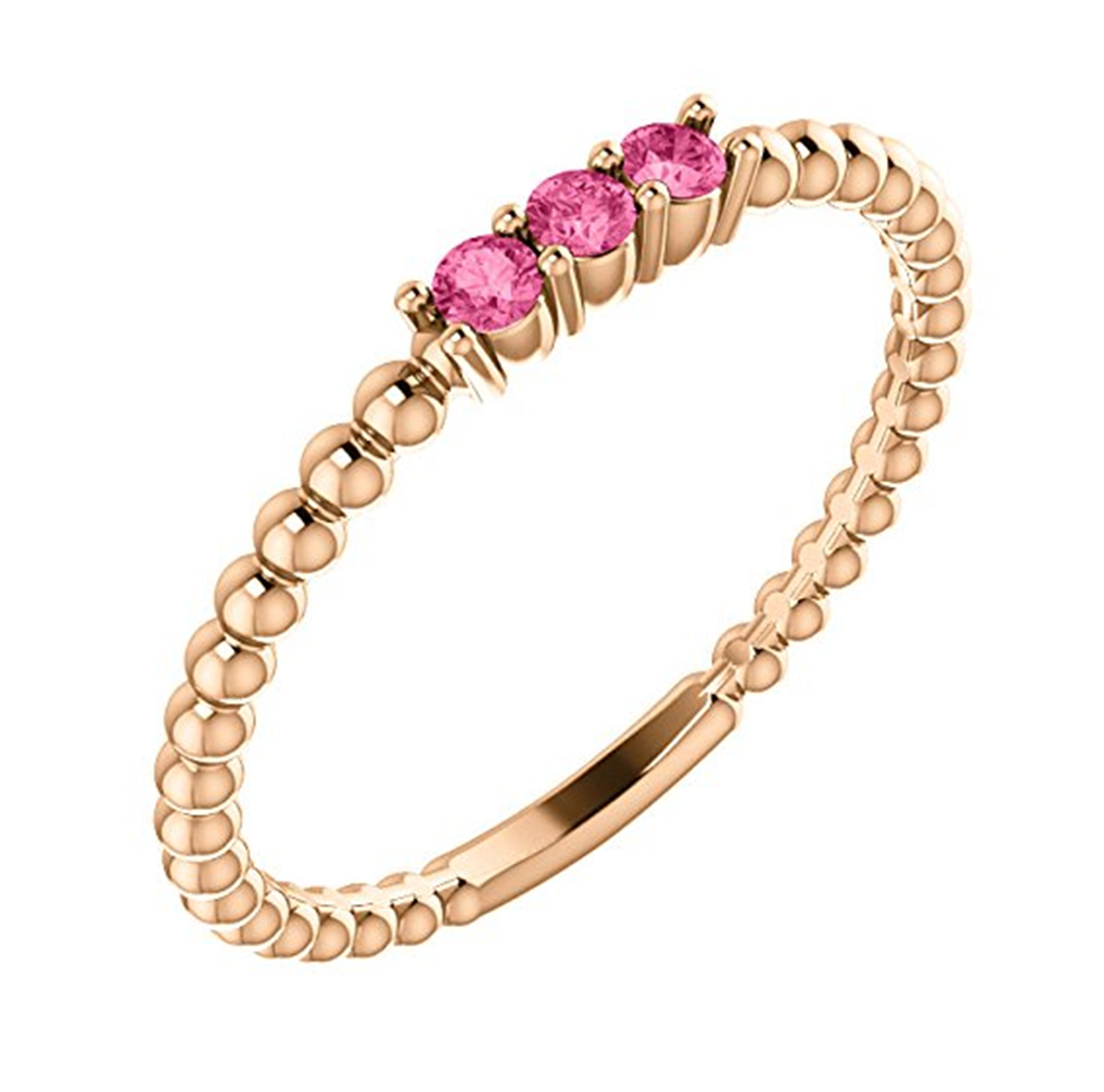 Pink Tourmaline Beaded Ring, 14k Rose Gold.
