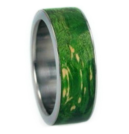 Interchangeable Wood Ring with Peridot Burl Wood Inlay 8 mm Comfort Fit Titanium Band.