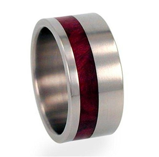Interchangeable Redwood Inlay 10mm Comfort Fit Brushed Titanium Ring.
