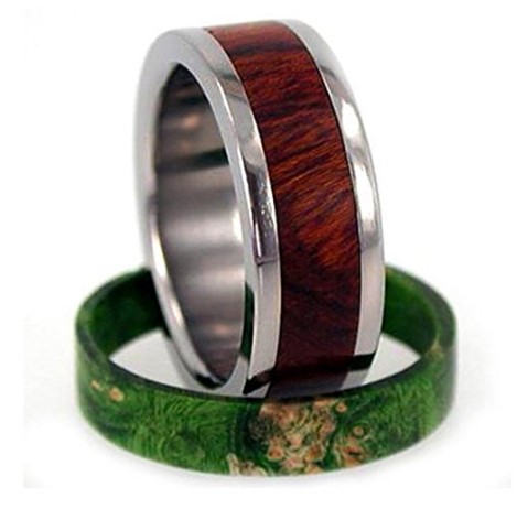 Interchanging Band: Green Box Elder Burl or Ironwood 9mm Comfort-Fit Titanium Band.