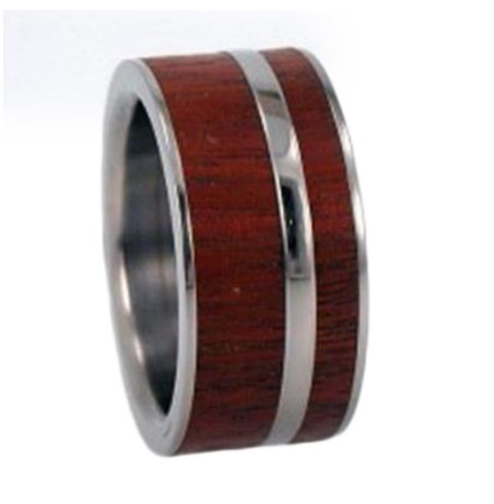Peruvian Ipe Inlay 8mm Comfort-Fit Titanium Interchangeable Wedding Ring.