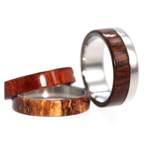 Three Wood Inlay 6mm Comfort-Fit Interchangeable Titanium Ring.