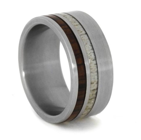 Deer Antler and Cocobolo Wood Inlays 10 mm Interchangeable Titanium Ring.