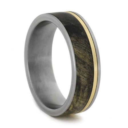 Buckeye Burl Wood and Bronze Interchangeable Titanium Ring.