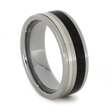 Ziricote Wood Palladium Pinstripe 8 mm Titanium Interchangeable Ring.