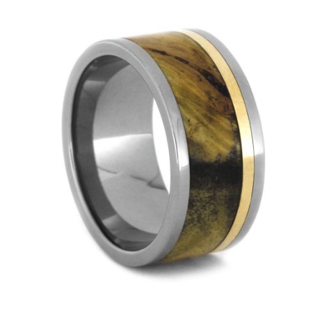 Bronze with Interchangeable Wood Ring Titanium Wedding Band.