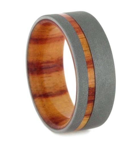 Beadblast Titanium 8mm Comfort Fit Tulip Wood Flat Band.