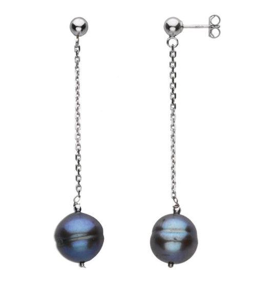 Black Cultured Freshwater Circle Pearl Earrings, Sterling Sliver (9-11 MM).