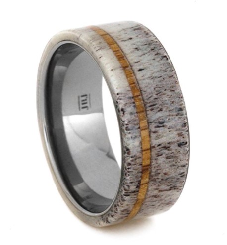 Deer Antler, Oak Wood 6mm Comfort-Fit Titanium Ring.