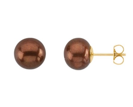 Freshwater Cultured Chocolate Pearl 14kt Yellow Gold Earrings (9.0-9.5 MM).