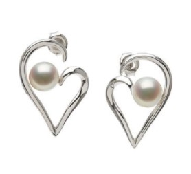 Freshwater Cultured Pearl Heart Earrings, 7MM - 7.50 MM, Sterling Silver.