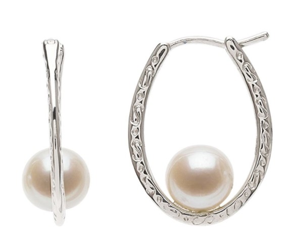 Freshwater Cultured Pearl Hoop Earrings, Sterling Silver (7.5-8mm).