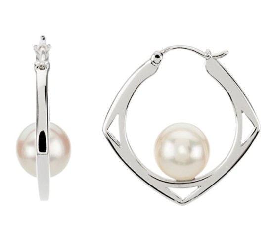 Freshwater Cultured Pearl Hoop Earrings, Sterling Silver (7.5-8mm).