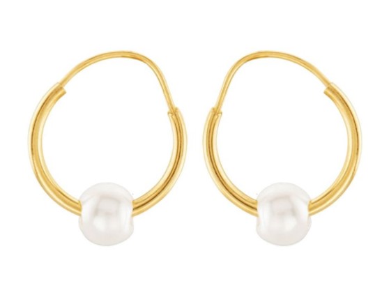 Girl's White Cultured Freshwater Pearl 14k Yellow Gold Earrings, (4.07MM).