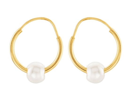 Girl's White Cultured Freshwater Pearl 14k Yellow Gold Earrings, (4.07MM).