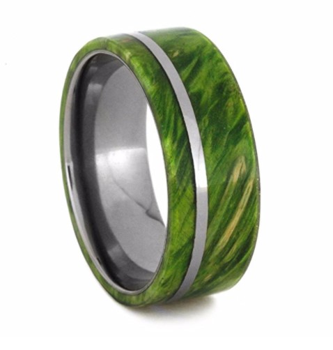 Green Box Elder Wood, Titanium Pinstripe 8mm Comfort-Fit Wedding Band.