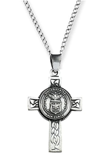 US Air Force Halo Cross Sterling Silver Pendant Necklace.