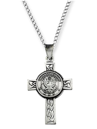 US Army Halo Cross Sterling Silver Pendant Necklace.