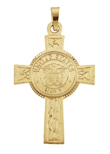 US Navy Halo Cross 14k Yellow Gold Pendant.