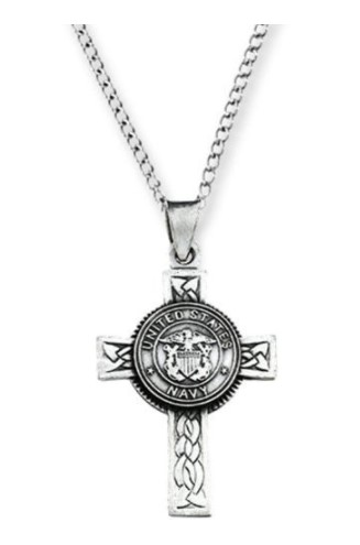 US Navy Halo Cross Sterling Silver Pendant Necklace.