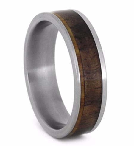 Walnut Wood, Aspen Wood 6mm Comfort-Fit Brushed Titanium Band.