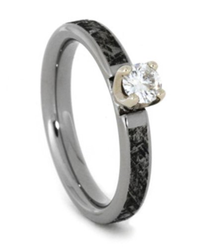 Charles & Colvard Forever One Moissanite, Mimetic Meteorite 4mm Comfort-Fit Titanium Band.