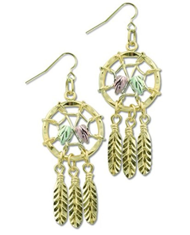 Diamond-Cut Dream catcher Earrings, 10k Yellow Gold, 12k Green and Rose Gold Black Hills Gold Motif.