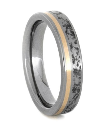 Mimetic Meteorite, 14k Rose Gold Inlay 4mm Comfort-Fit Titanium Band.