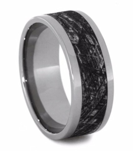 Mimetic Meteorite Inlay 10mm Comfort-Fit Titanium Wedding Band.