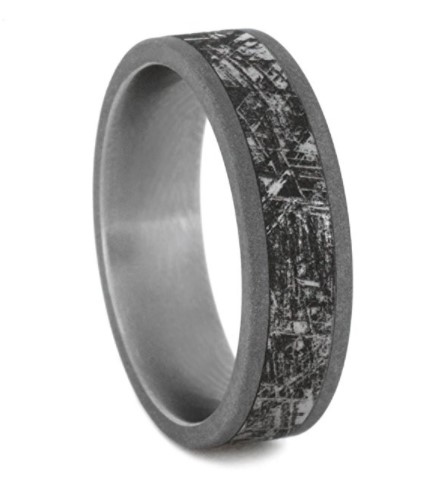 Mimetic Meteorite Inlay 6mm Comfort-Fit Titanium Wedding Band.