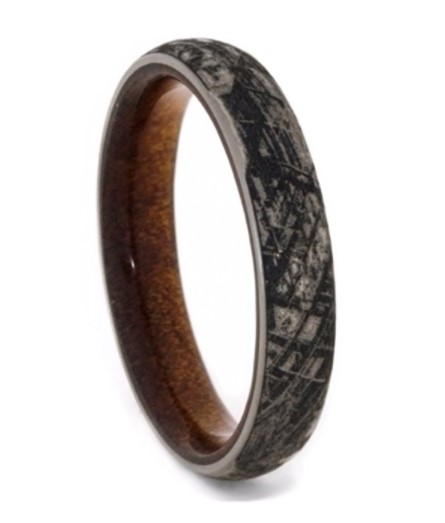 Mimetic Meteorite, Kauri Wood 4mm Comfort-Fit Matte Titanium Wedding Band.