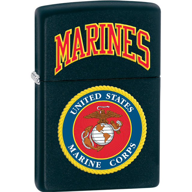 U.S. Marines Black Matte Zippo lighter. Lifetime guaranty.
