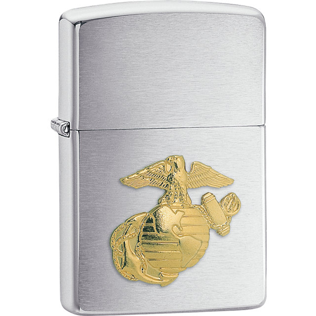 U.S. Marines brushed chrome lighter with gold-tone Marines emblem. Made in the USA by Zippo