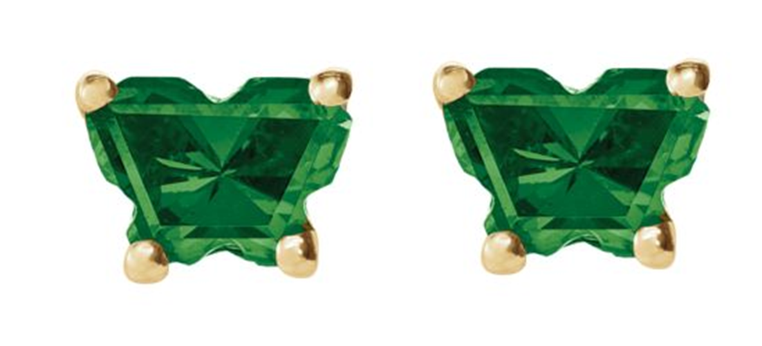 Green CZ Butterfly May Birthstone Stud Earrings.