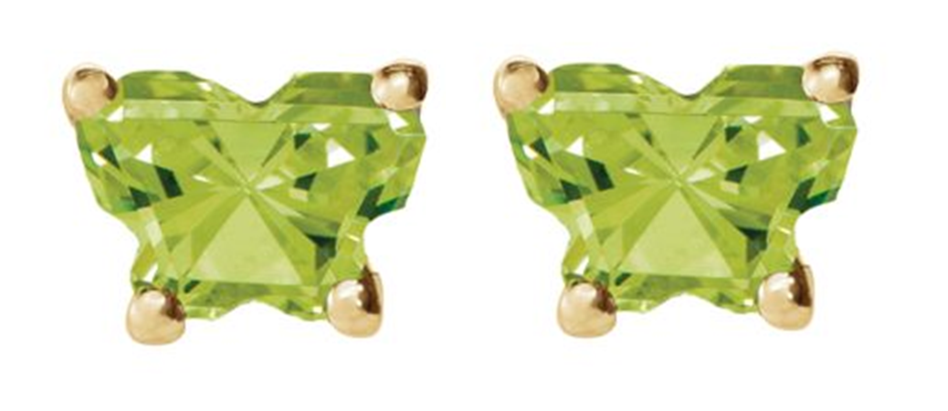 Bfly Lime Green Butterfly CZ August Birthstone Earrings192015.