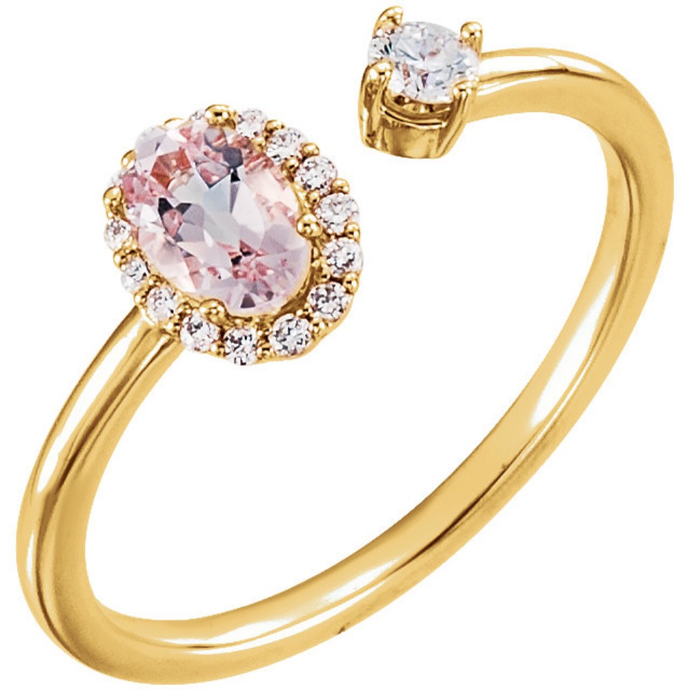 Diamond and Morganite Two-Stone Halo-Style Ring, 14k Yellow Gold
