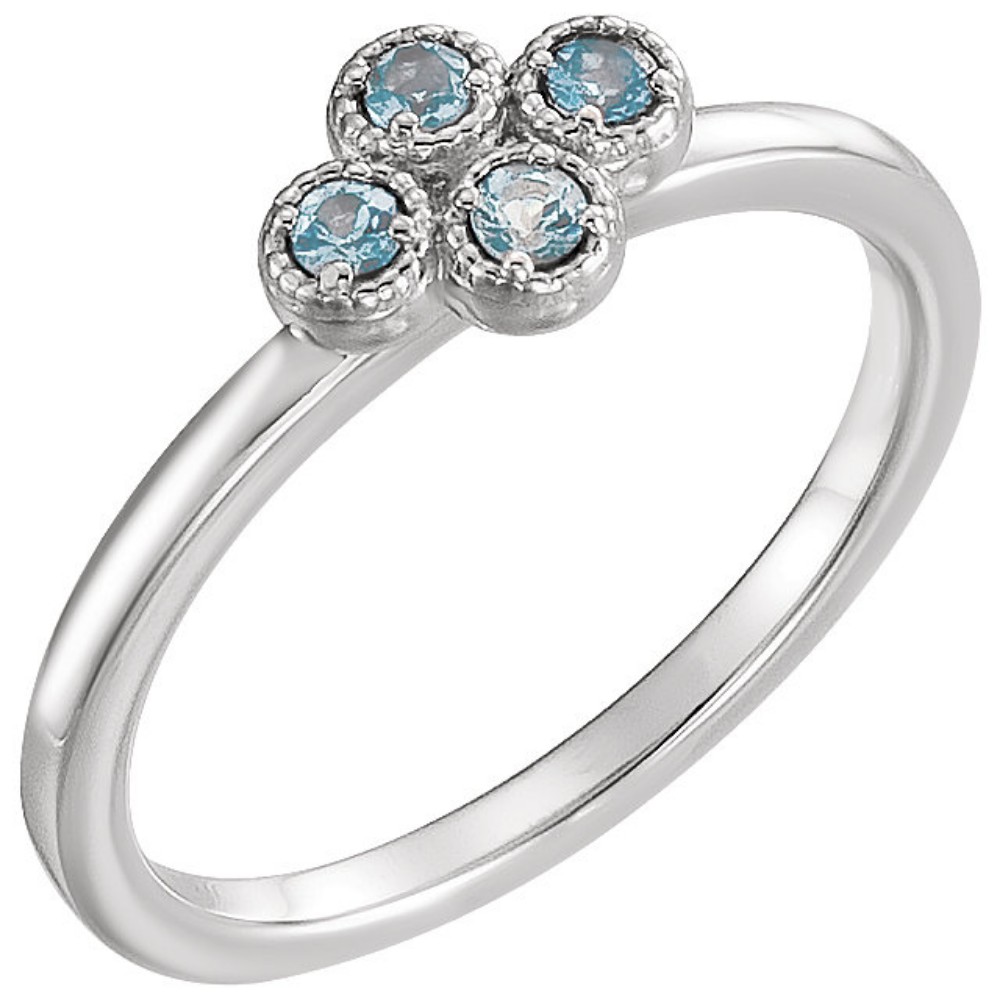 Aquamarine Quaterfoil Ring, Rhodium-Plated 14k White Gold
