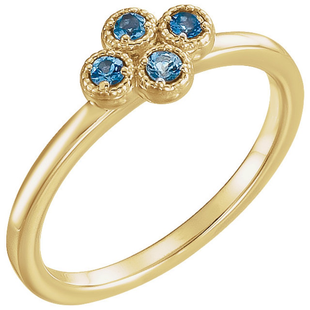 Aquamarine Quaterfoil Ring, 14k Yellow Gold
