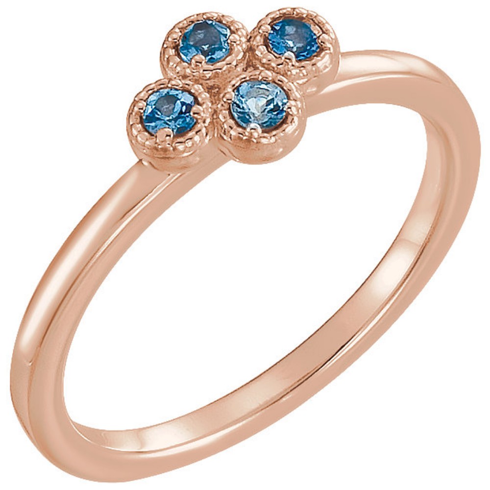 Aquamarine Quaterfoil Ring, 14k Rose Gold

