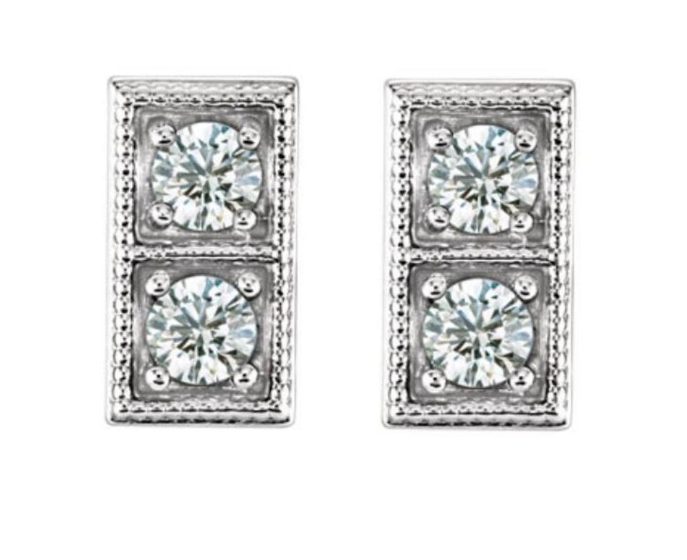 Diamond Two-Stone Earrings,Rhodium-Plated 14K White
