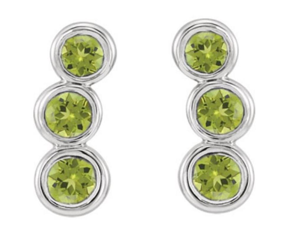 Peridot Three-Stone Ear Climbers, Rhodium-Plated 14k White Gold 