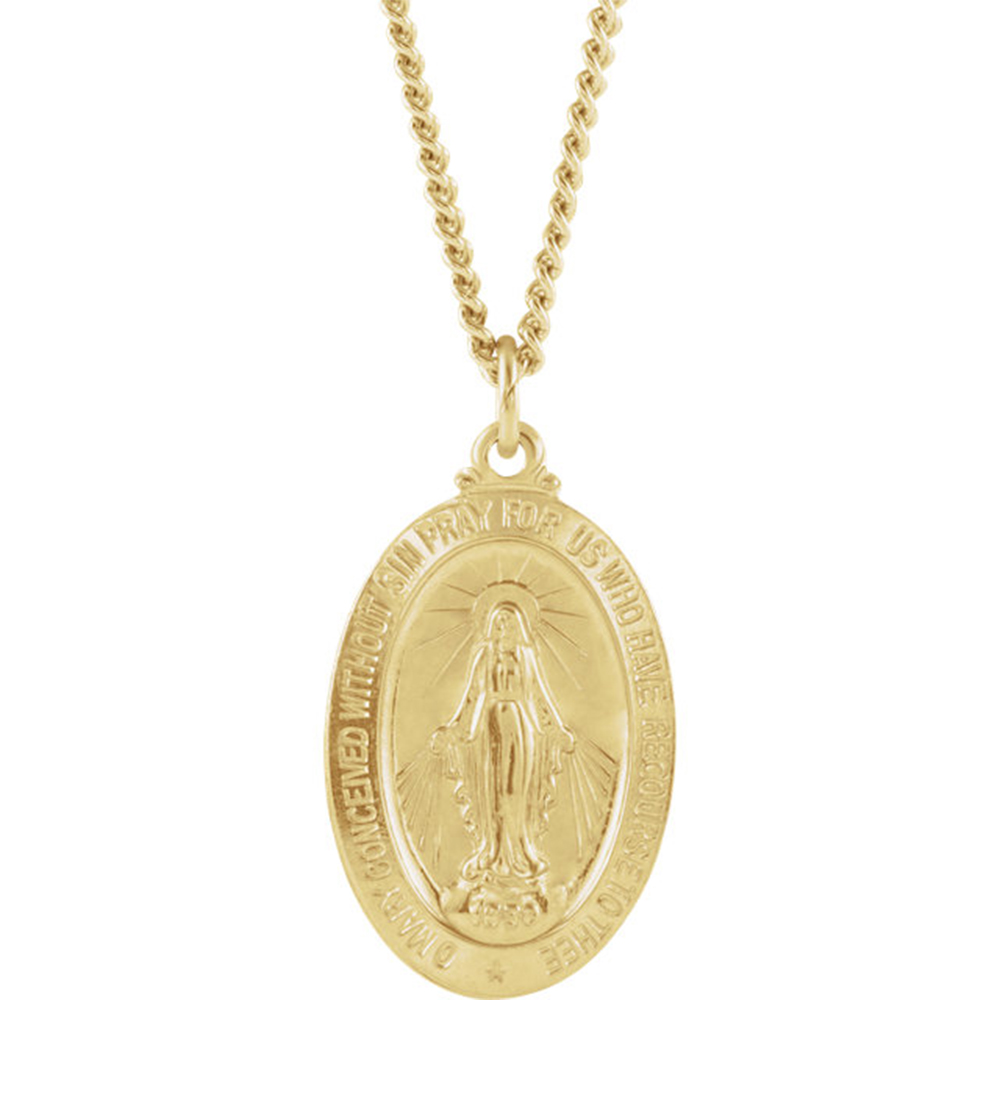 24k Gold-Plated Oval Miraculous Medal Necklace, 24" (28.82x17.82 MM).